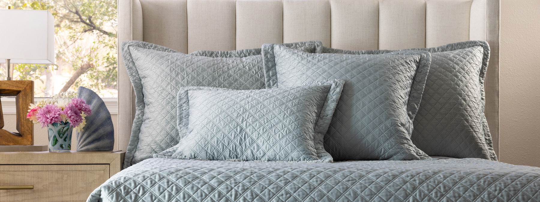 Silk & Sensibility Diamond-Quilted Blue Coverlets & Pillows by Lili 