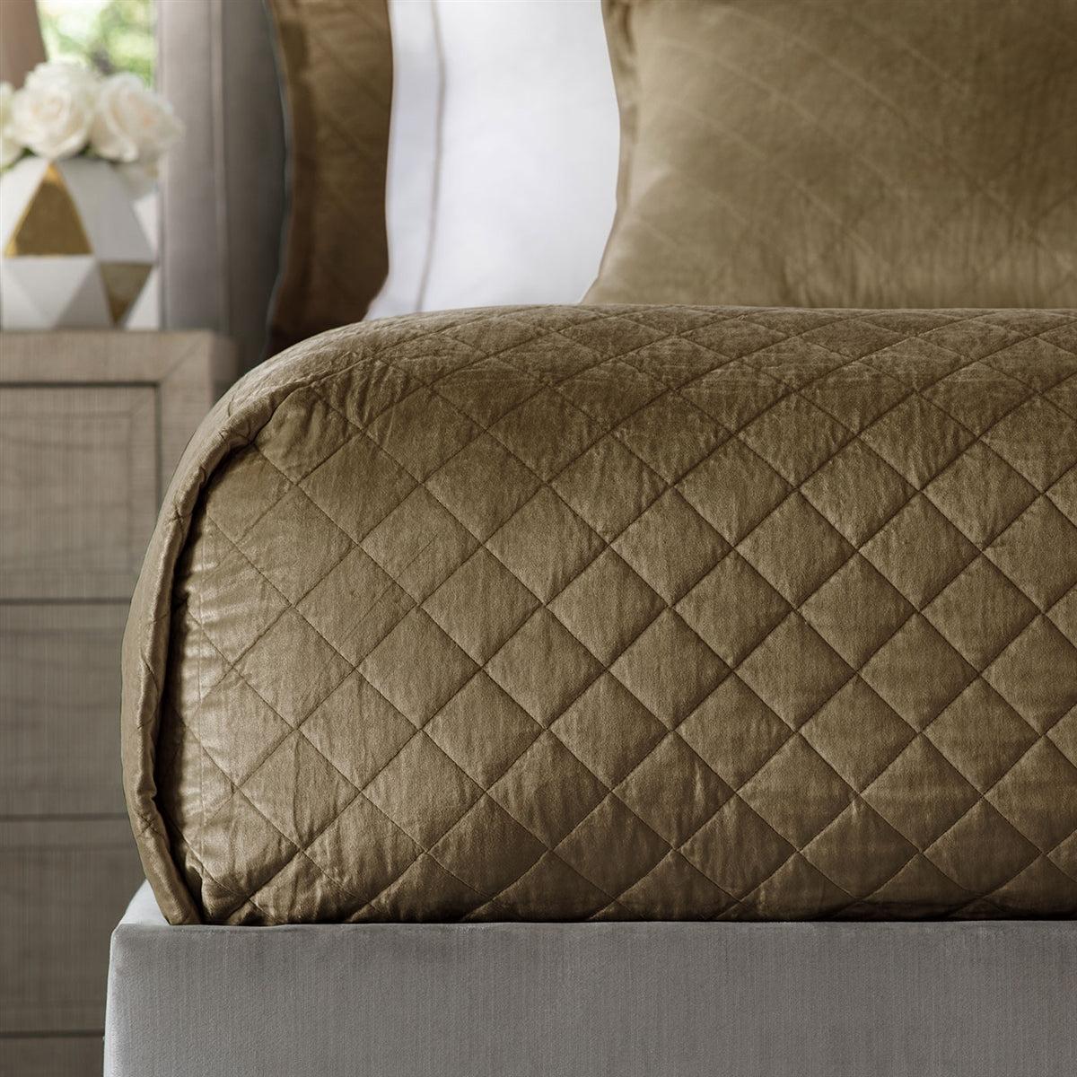 Chloe Quilted Velvet Coverlet Straw Queen by Lili Alessandra