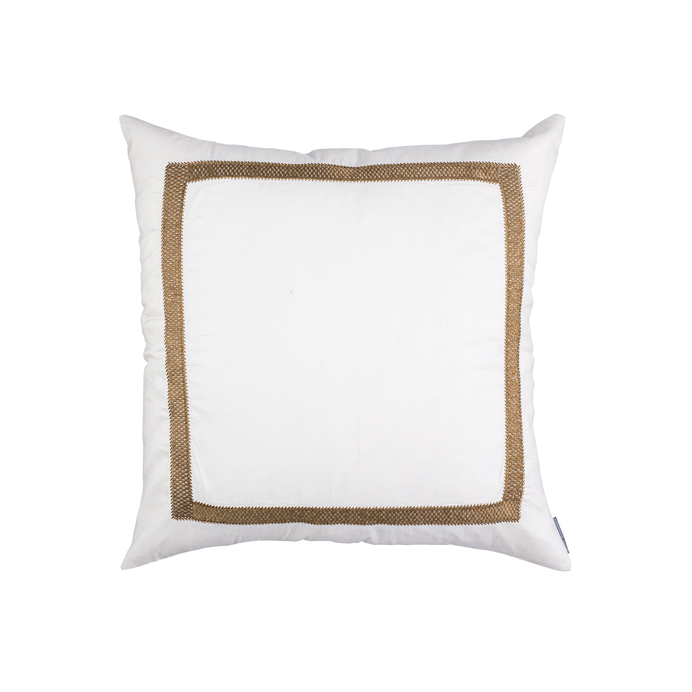 Caesar Sq. Pillow Ivory Silk With Gold Basketweave Machine Embroidery 24X24
