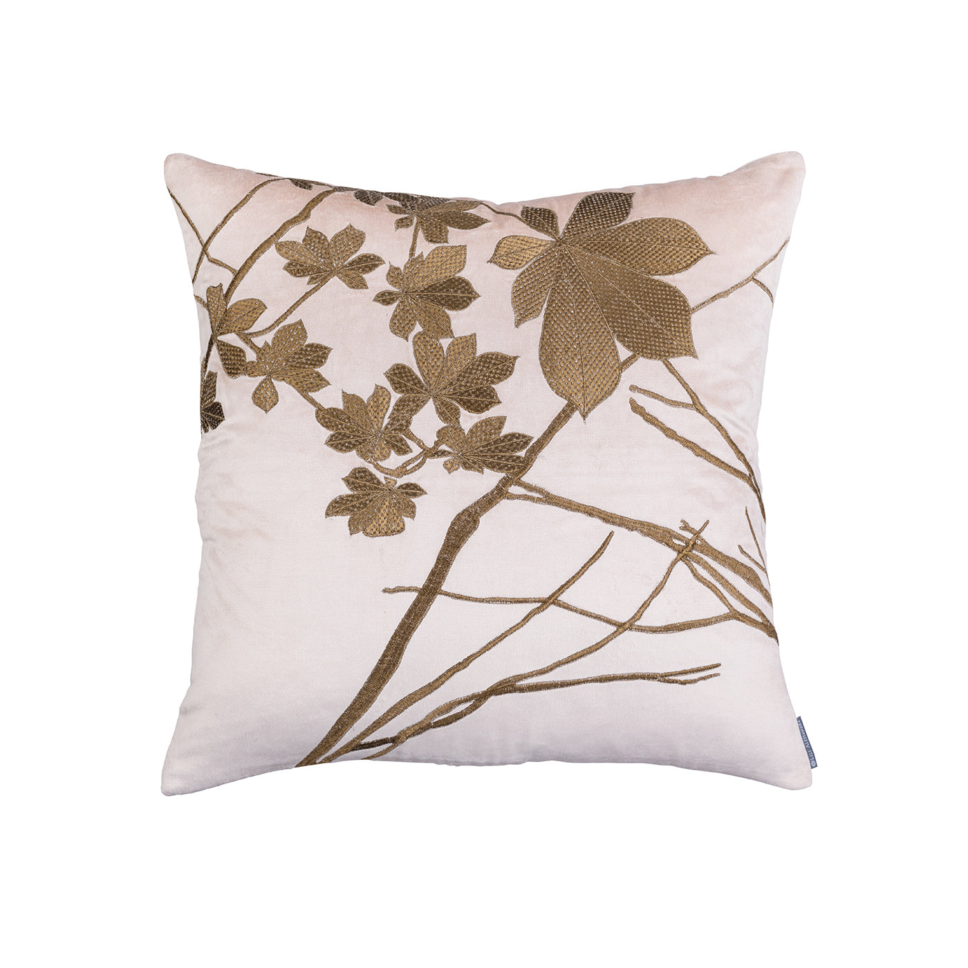 Leaf Decorative Pillow Blush Velvet With Gold Basketweave And Antique Gold Machine Embroidery 24X24