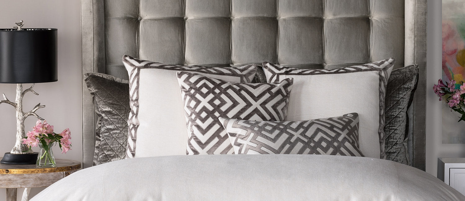 Ivory Basketweave w/ Platinum Velvet Pillows by Lili Alessandra