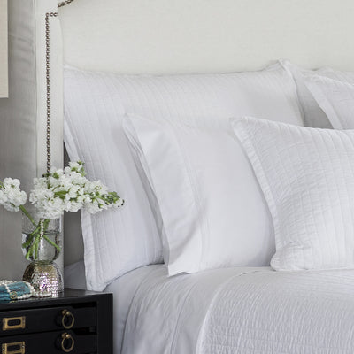 Tessa Quilted Luxe Euro Pillow White Linen 27X36