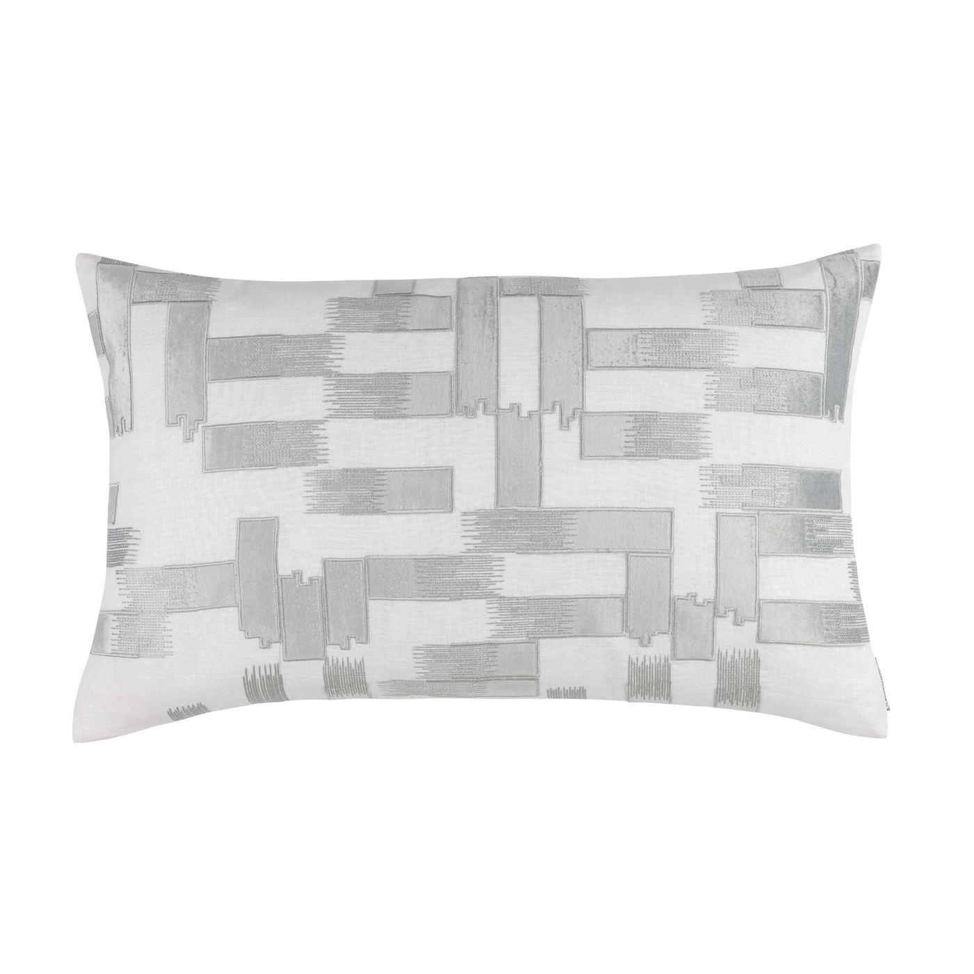 Capri Large Rectangle Pillow White Linen with Aquamarine Velvet 18 X 30