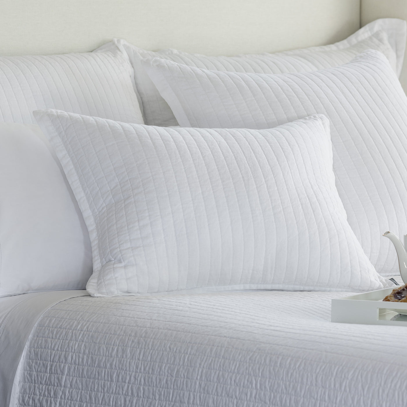 Tessa Quilted Standard Pillow White Linen 20X26