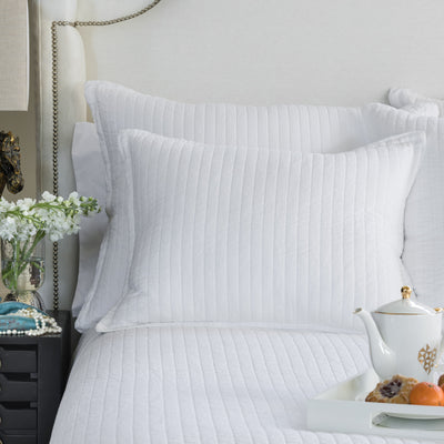 Tessa Quilted Luxe Euro Pillow White Linen 27X36