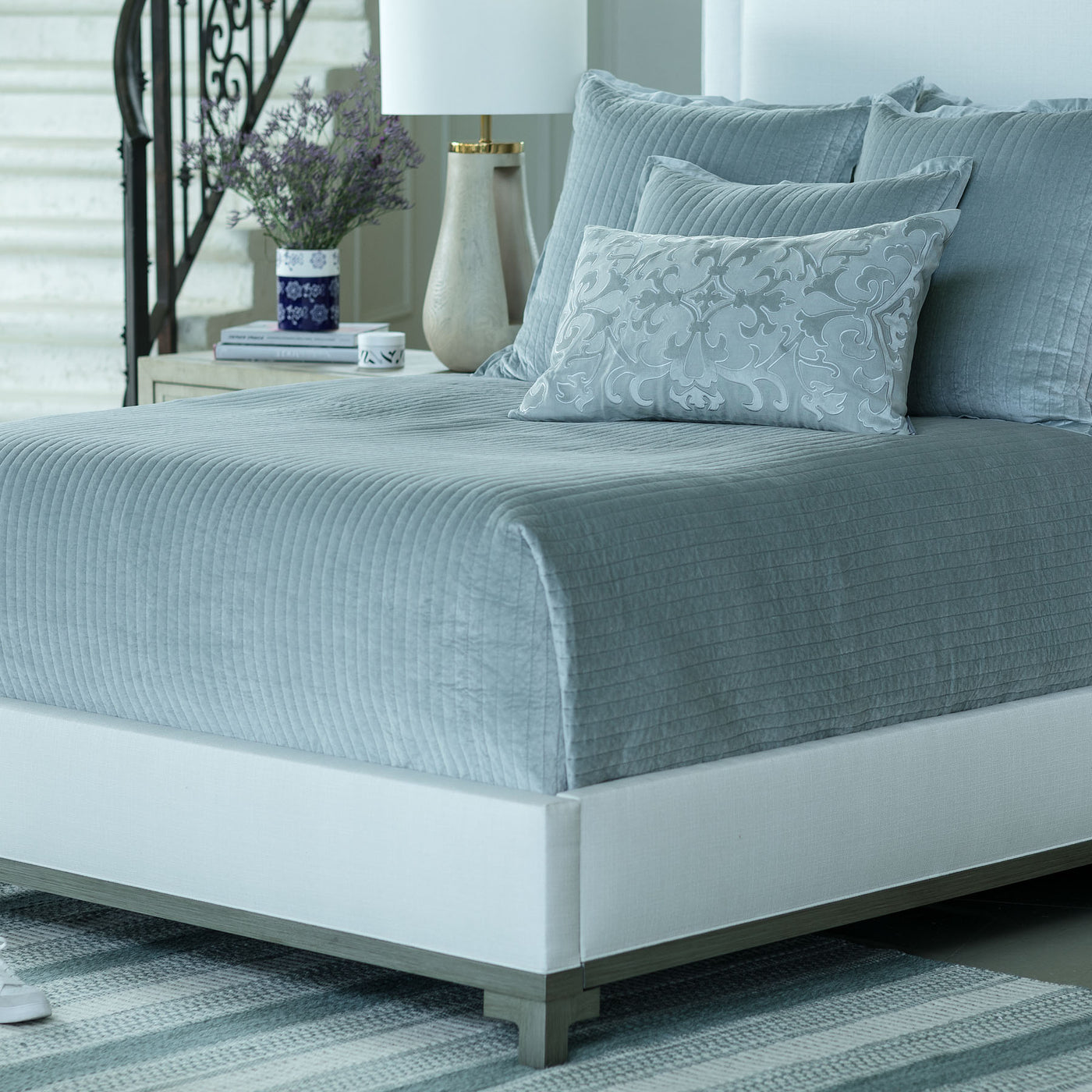 Aria Quilted Coverlet Sky Matte Velvet King 112X98