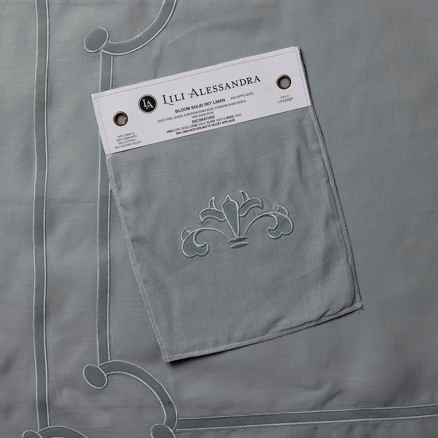 Bloom Bedding Sky Linen + Decorative Pillows Swatch 8.5X11