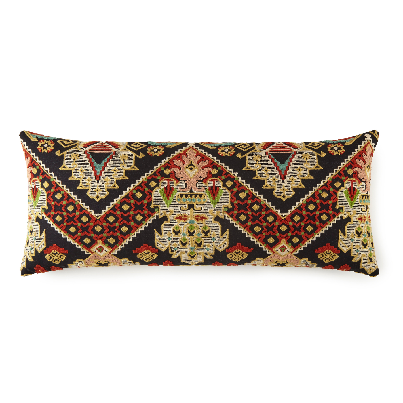 Casbah Jewel Embroidered Cotton Medium Rectangle Pillow (14x36) Made-To-Order