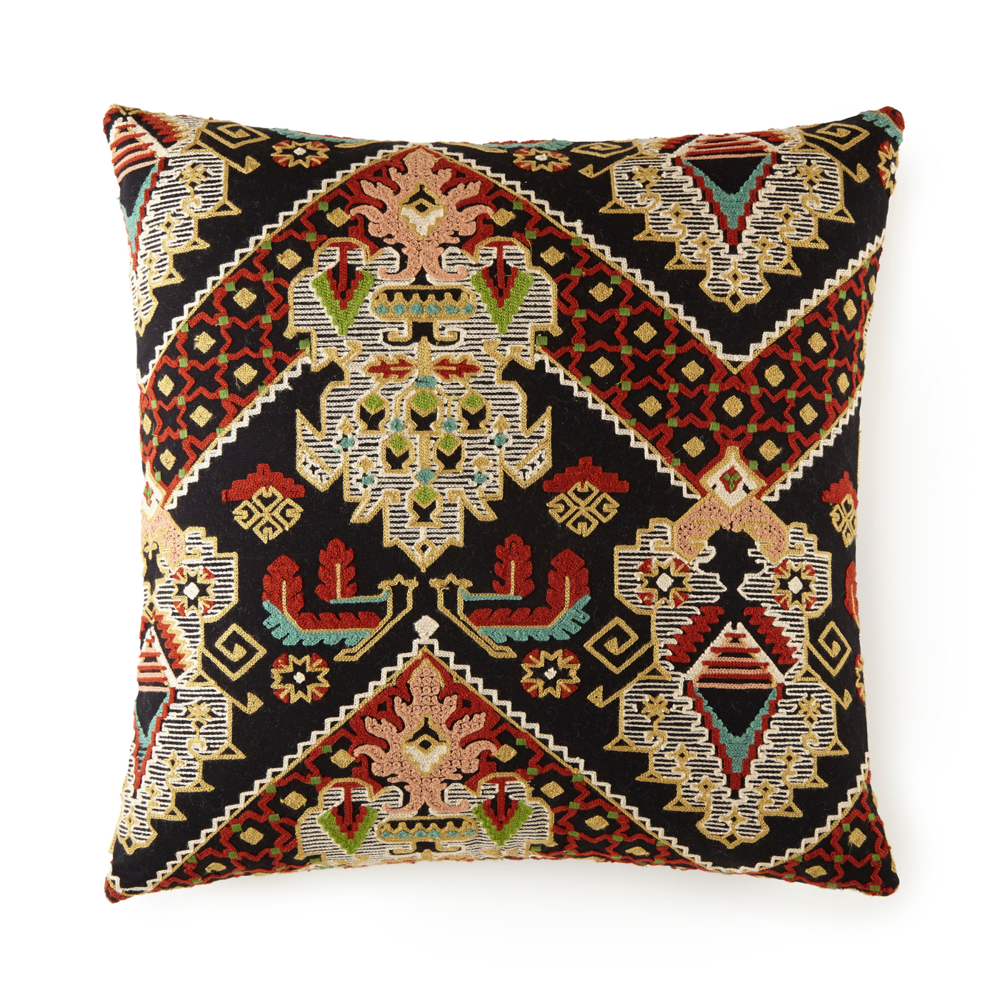 Casbah Jewel Embroidered Cotton Medium Square Pillow (24x24) Made-To-Order