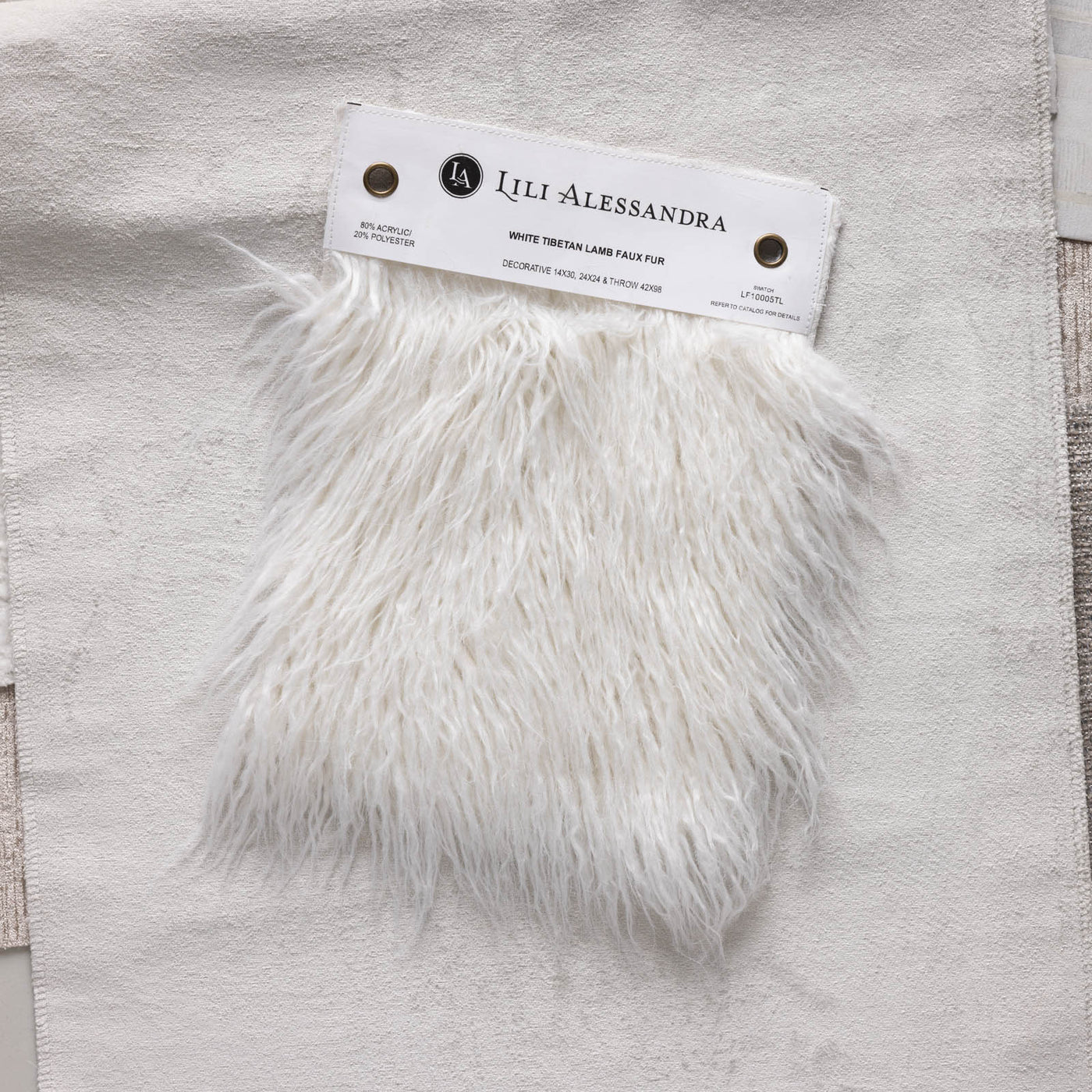 Coco White Tibetan Lamb Faux Fur Swatch 8.5X11
