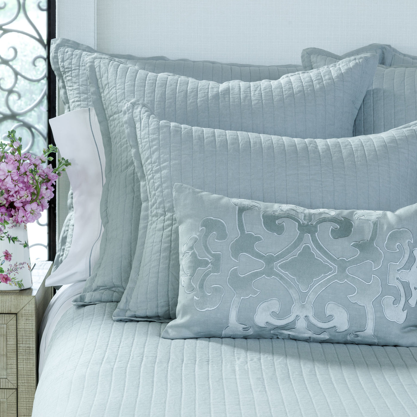 Tessa Quilted King Pillow Sky Linen 20X36