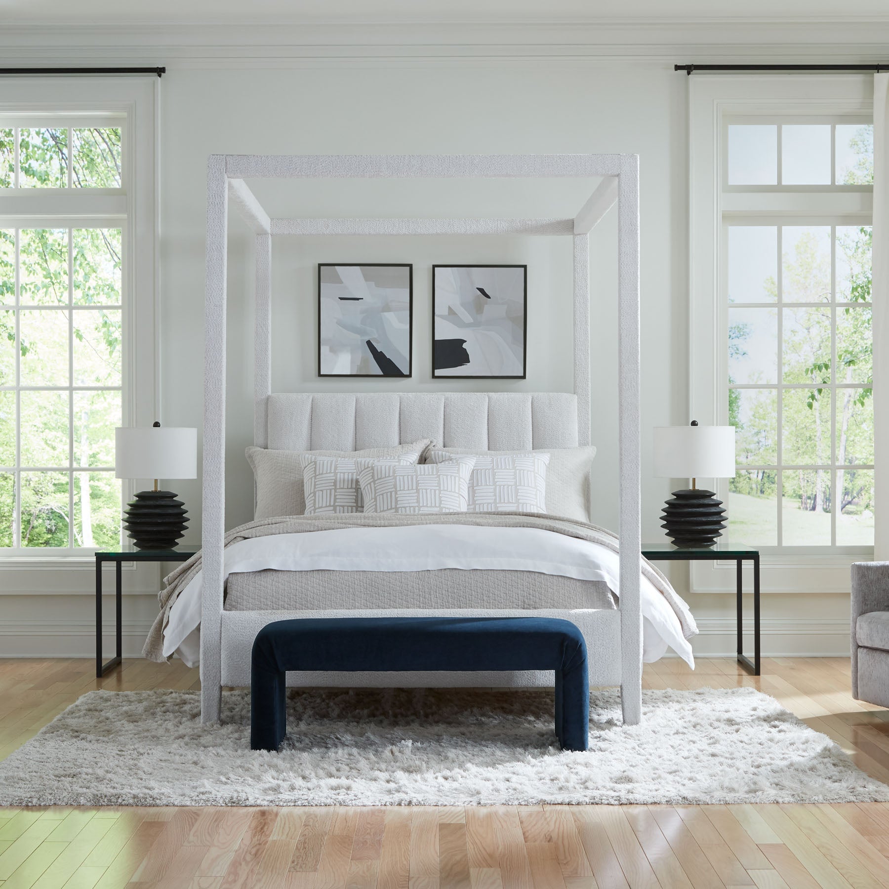 Monaco Four Post Canopy Bed (Oyster Bouclé / Queen) by Lili Alessandra