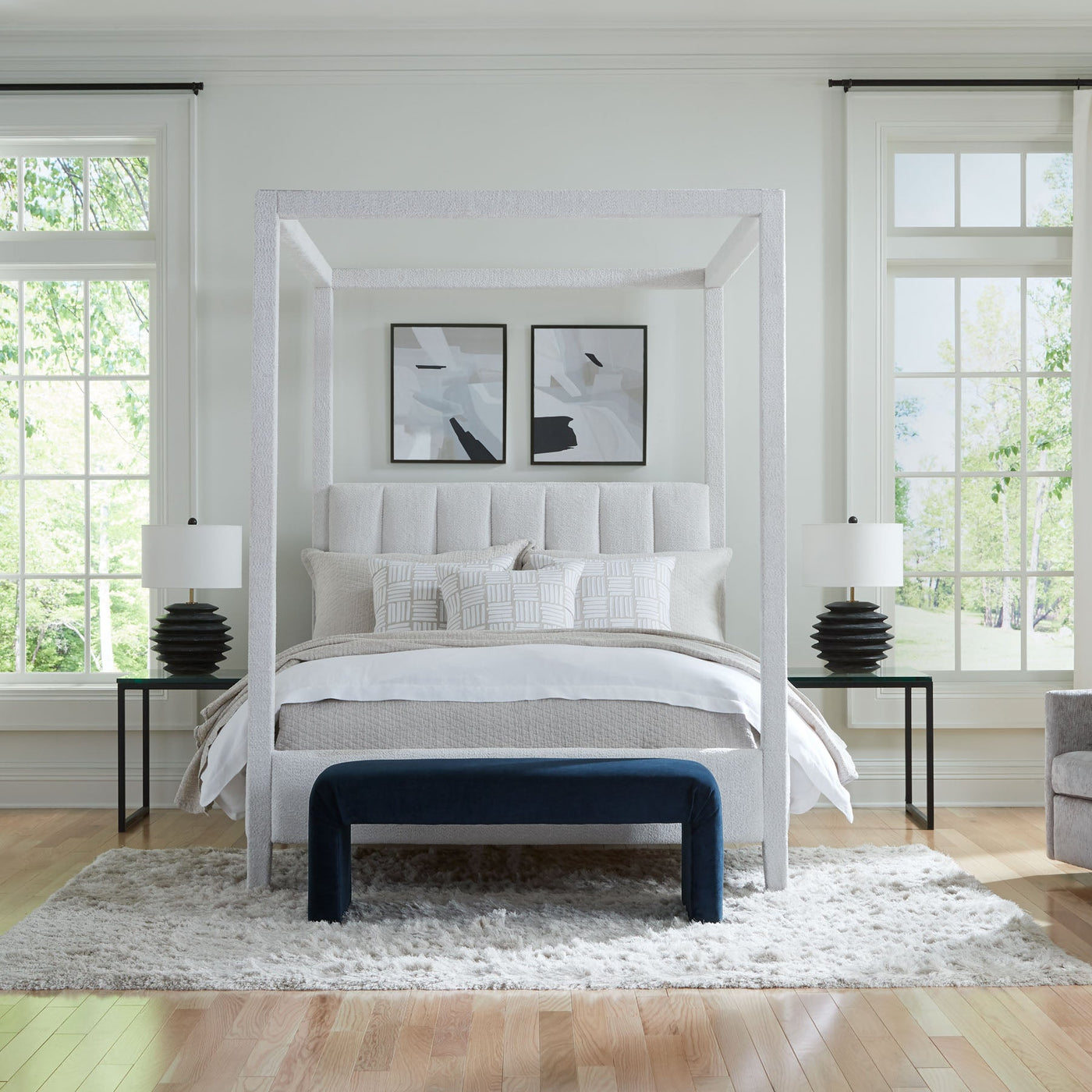 Monaco Four Post Canopy Bed (Oyster Bouclé / King)