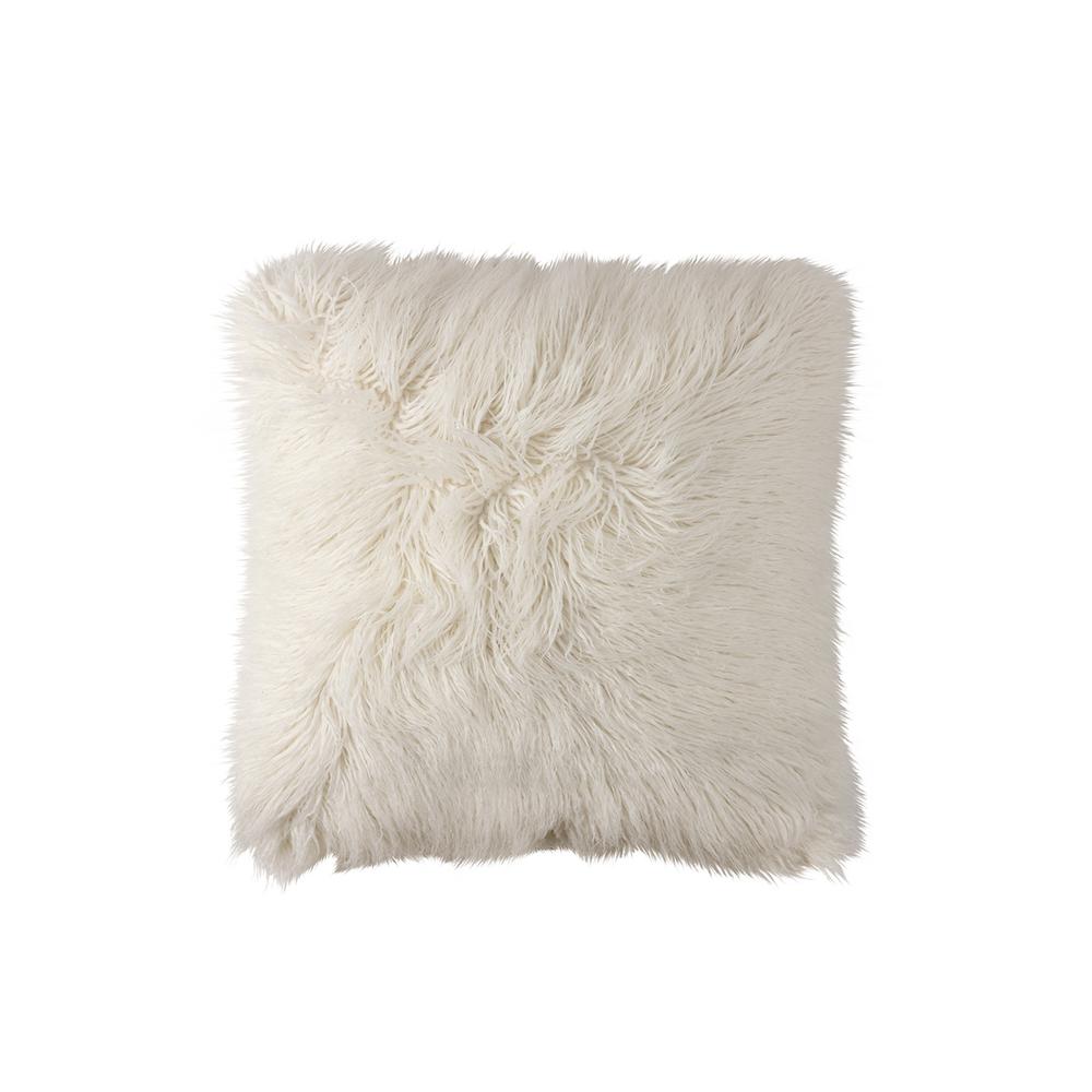 Coco Square Pillow White Faux Fur 24x24 by Lili Alessandra