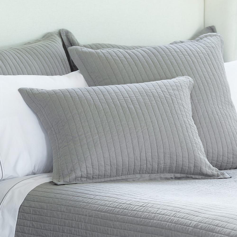 Tessa Quilted King Pillow Light Grey Linen 20X36