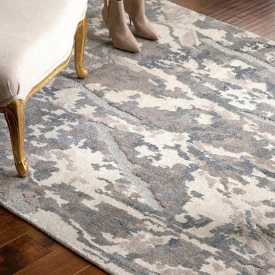 Twig Abstract Grey Blush Silver Hand Knotted Rug (10X14)