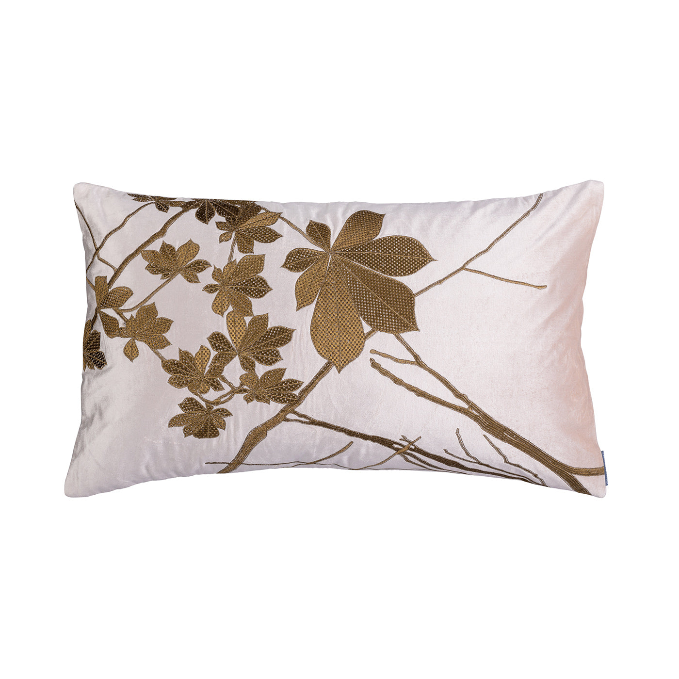Leaf Decorative Pillow Blush Velvet With Gold Basketweave And Antique Gold Machine Embroidery 18X30