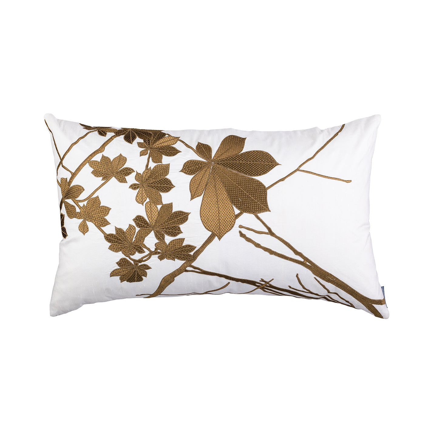 Leaf Lg. Rect. Ivory Silk With Antique Gold Machine Embroidery 18X30