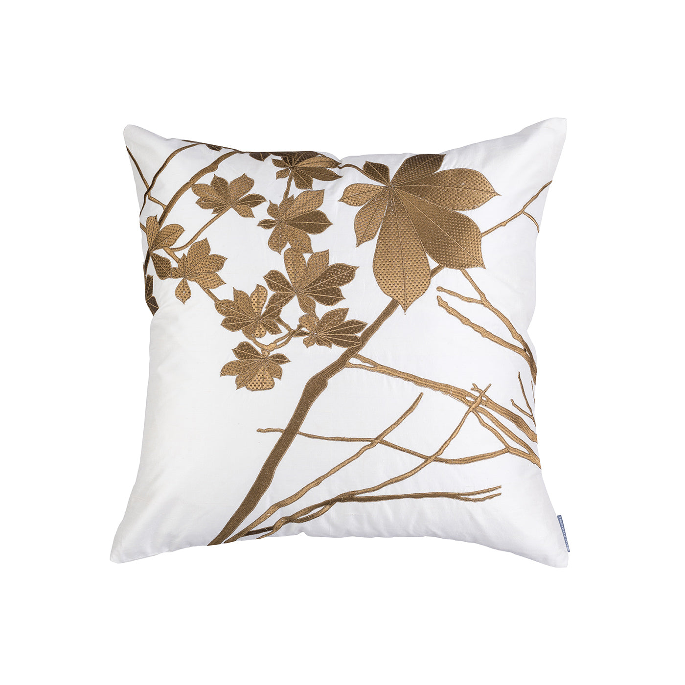Leaf Sq. Ivory Silk With Antique Gold Machine Embroidery 24X24