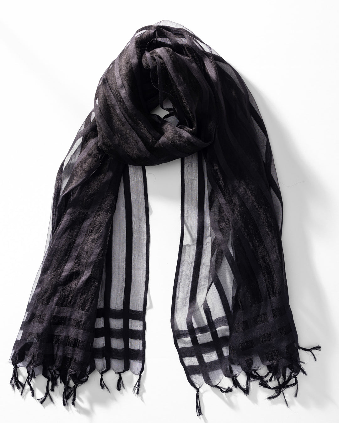 ★ncssry★ Silk Crinkle Scarf (Black) Crinkled Silk Scarf | EILEEN FISHER