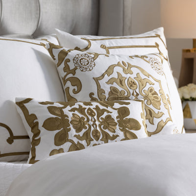 Morocco Sm. Rectangle Pillow White Linen / Straw Velvet 14X22 (Insert Included)