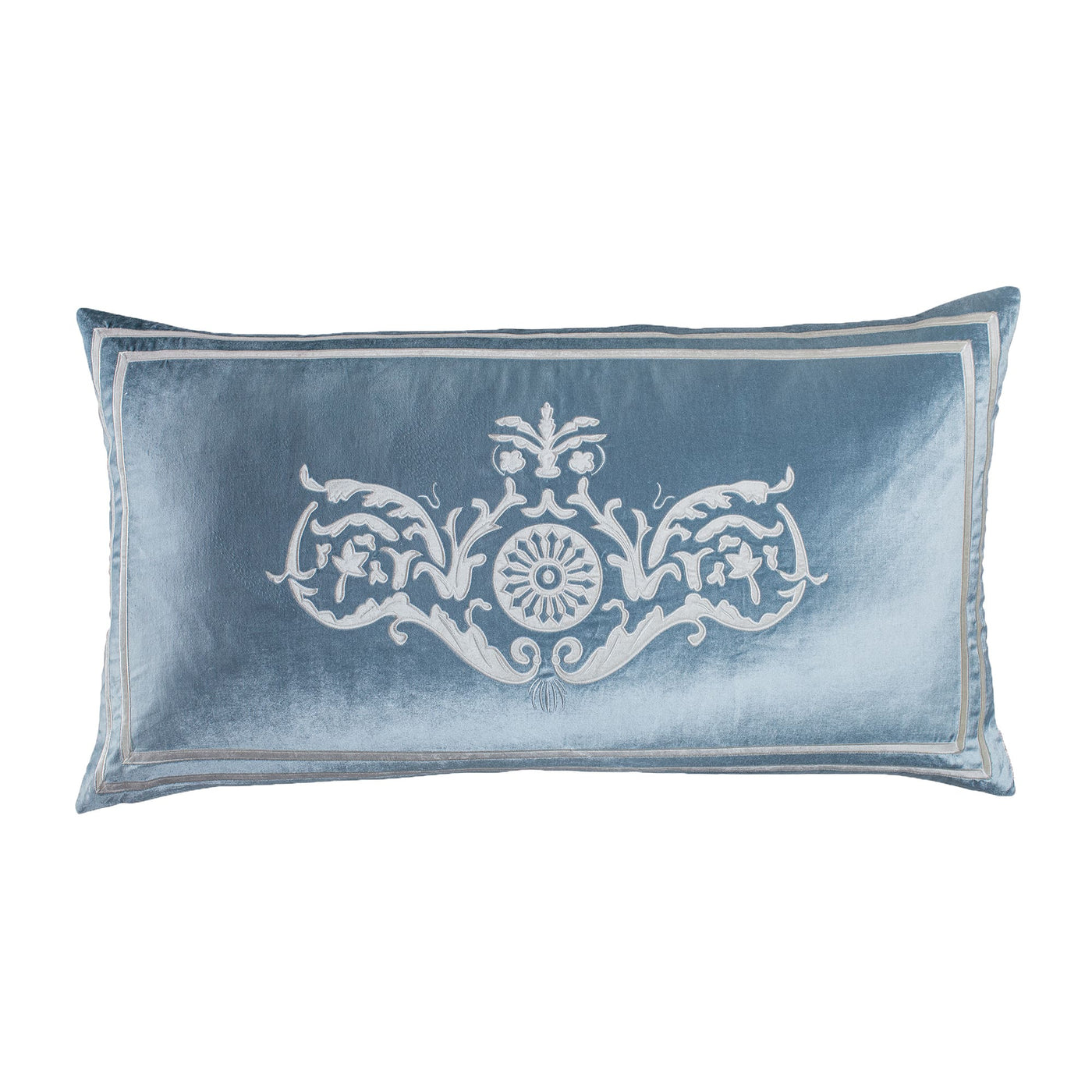 Paris King Sham Ice Blue / Ivory Velvet 20X36 (Pillow Insert Not Included)