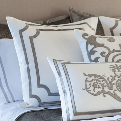 Soho European Pillow / White Linen / Silver Velvet 26X26