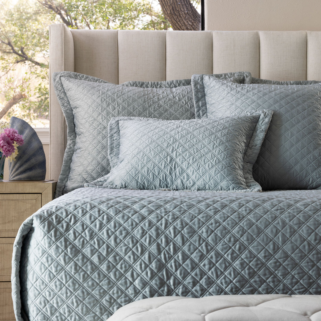 Silk Sensibility European Pillow Blue/Silver Reversible 28X28