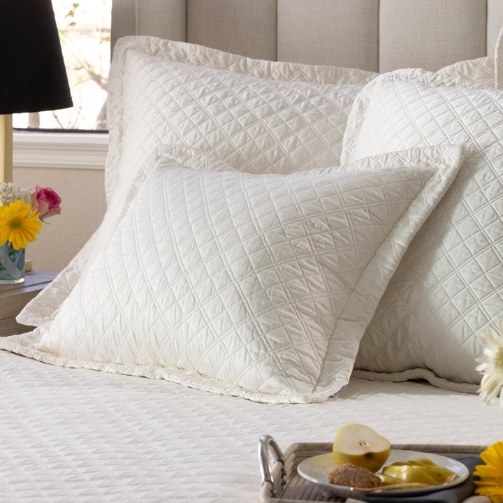 SILK SENSIBILITY DIAMOND QUILTED STANDARD SHAM IVORY 20X26 PILLOW INSERT NOT INCLUDED Lili Alessandra