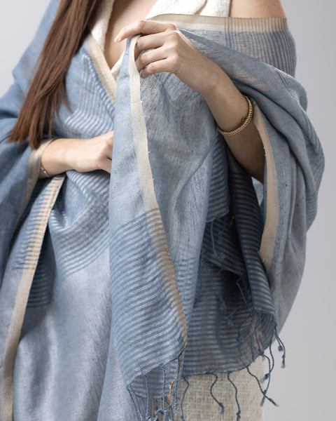 St. Tropez Blue Linen Lurex Scarf – Lightweight & Striped | Lili
