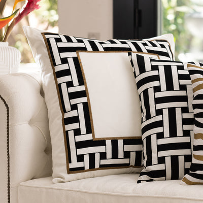 Tommy Euro Border Pillow Ivory / Black / Gold 28x28