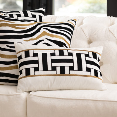 Tommy Lg Rectangle Pillow Ivory Black Gold 18x30