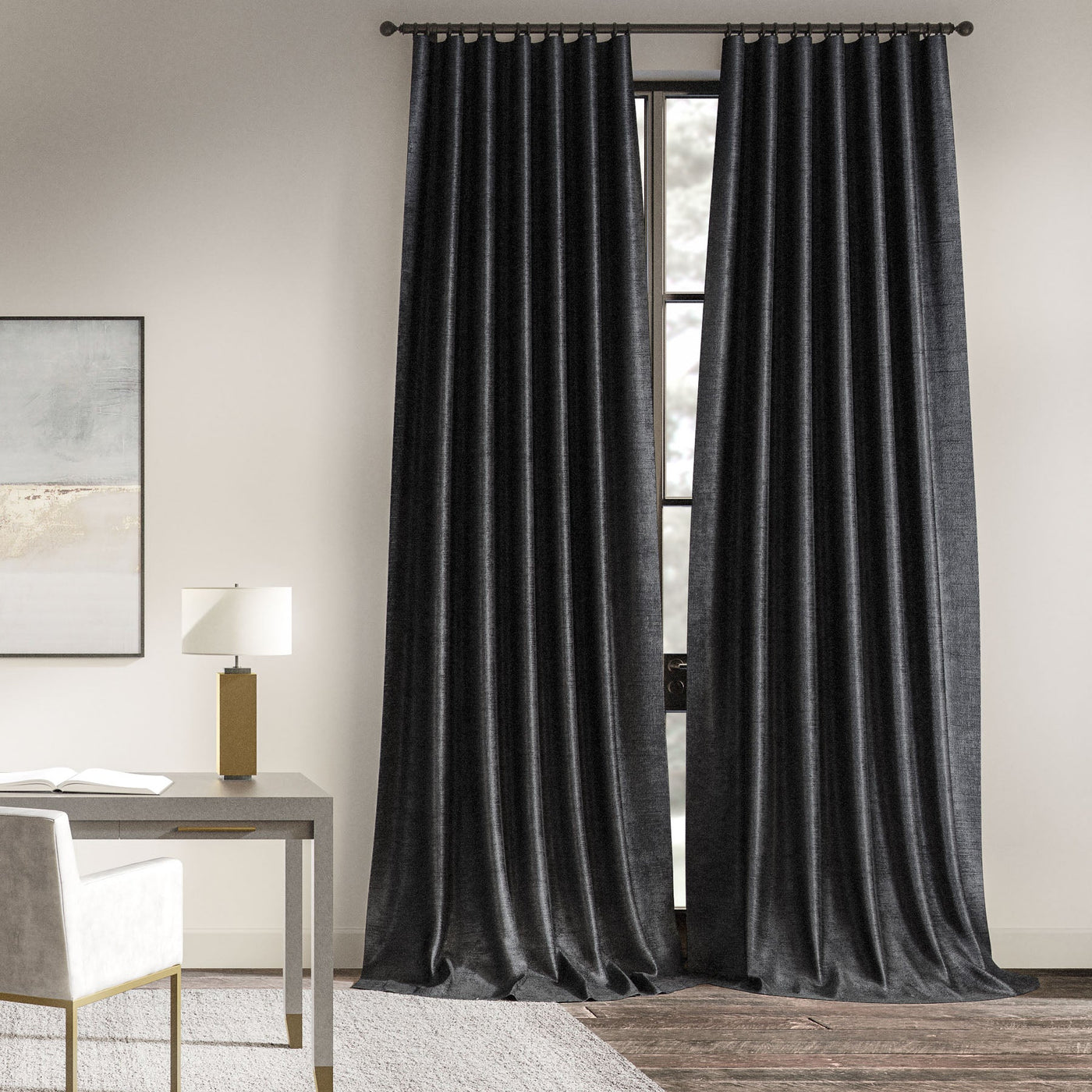 Ava Charcoal Drapery Panels (Set of Two - 52x144 - French Pleats)